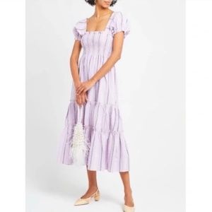 O.P.T Square Neck Smocked Lavender Puff Sleeve Midi Dress 💜
